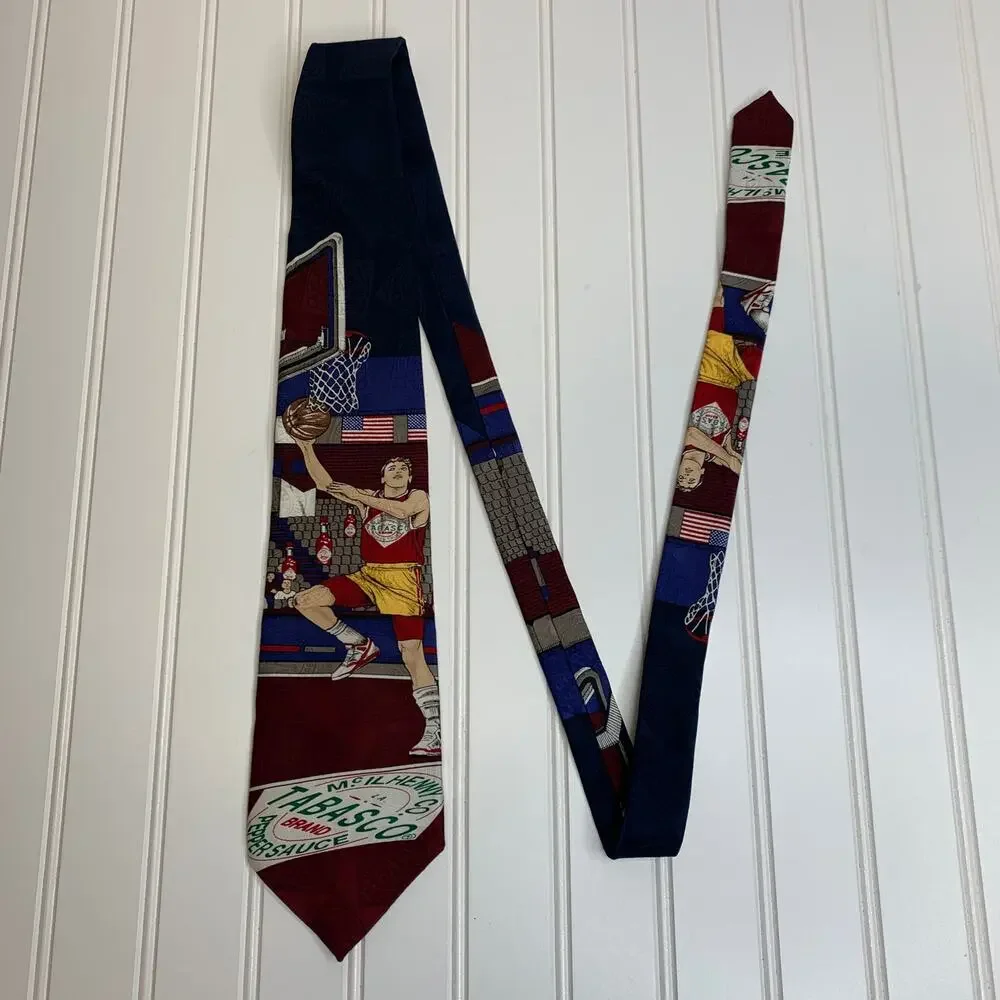 Tabasco Basketball Motif Mens Necktie Tie Vintage Silk